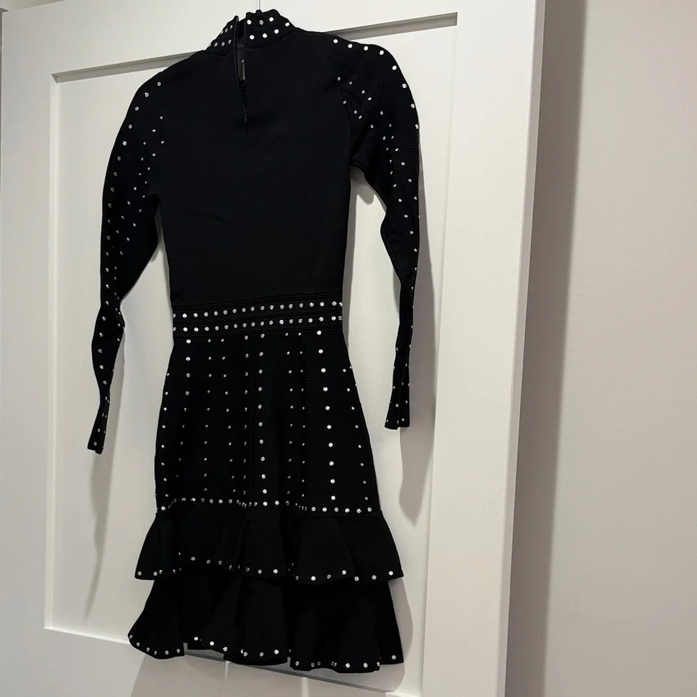 Elegant Black Long Sleeve Dress with White Accents - Picture 2 of 4